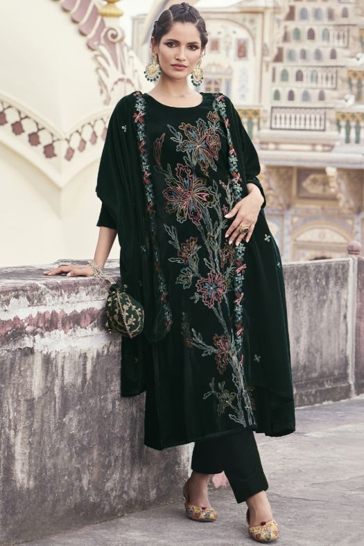 Black Velvet Salwar Kameez With Embroidery