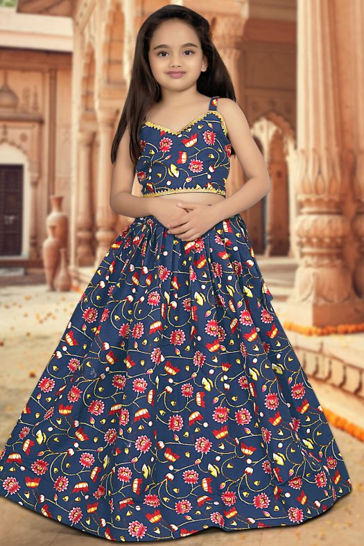 Blue Silk Printed Ethnic Lehenga