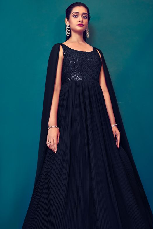 Navy Blue Georgette Indowestern Gown