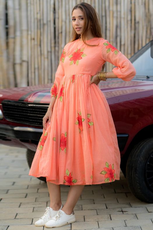 Orange Printed Cotton Dress
