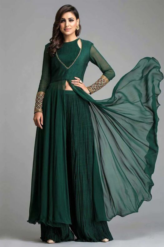 Bottle Green Georgette Anarkali Suit