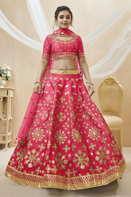 Pink Embroidered Art Silk Lehenga