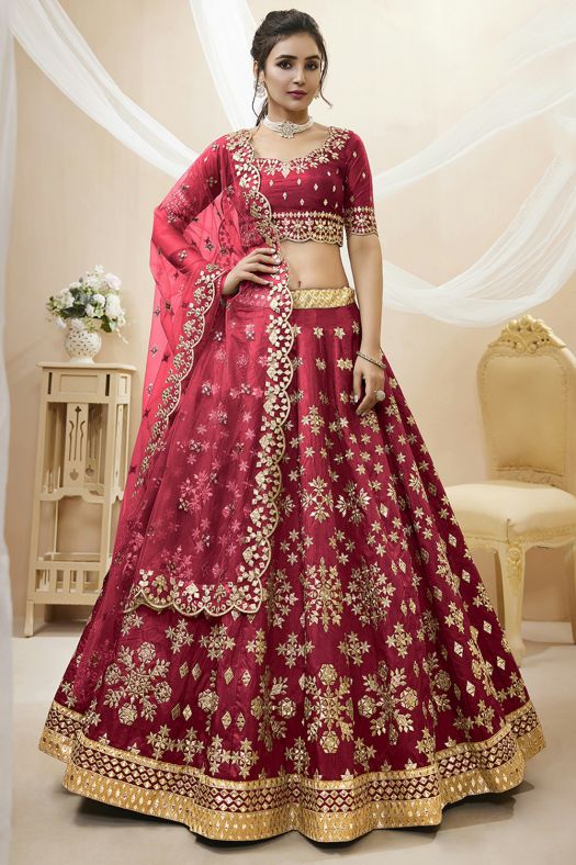 Red Embroidered Art Silk Lehenga