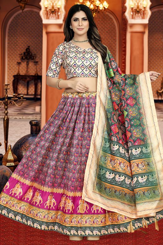 Pink Dola Silk Printed Lehenga Set