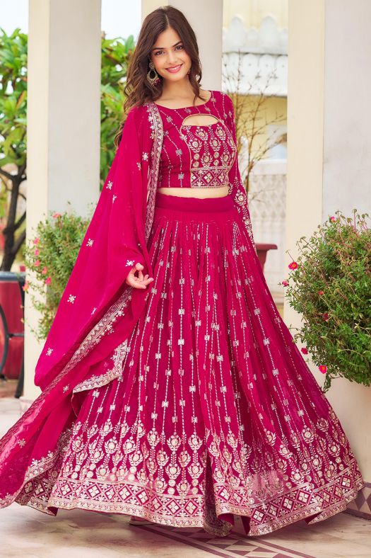 Pink Embroidered Georgette Designer Lehenga
