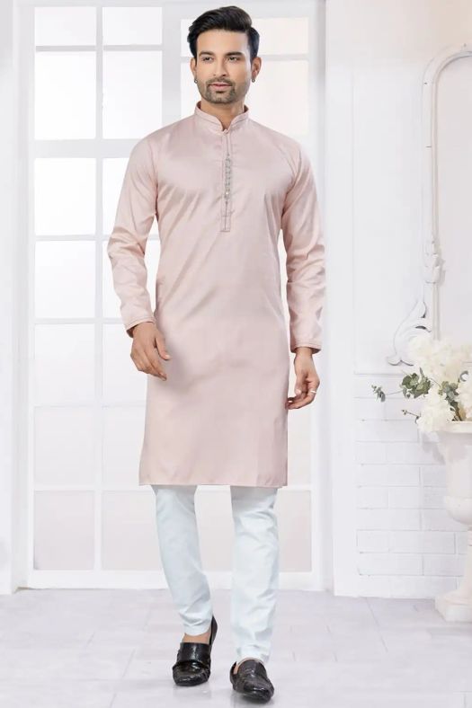 Peach Poly Cotton Ethnic Kurta Set