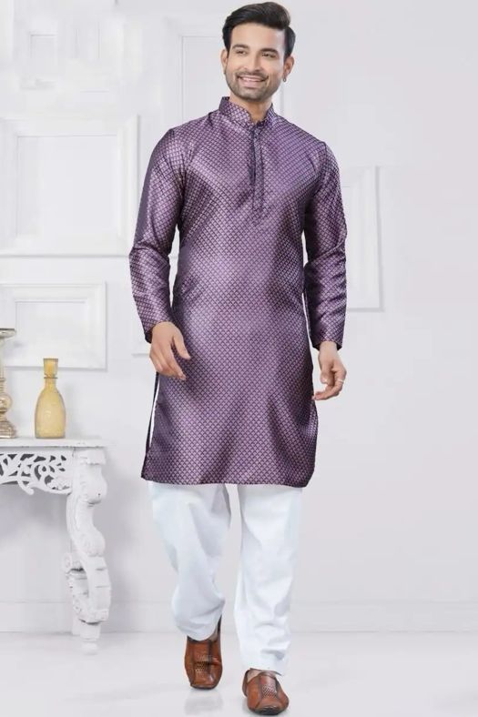 Lavender Jacquard Silk Kurta