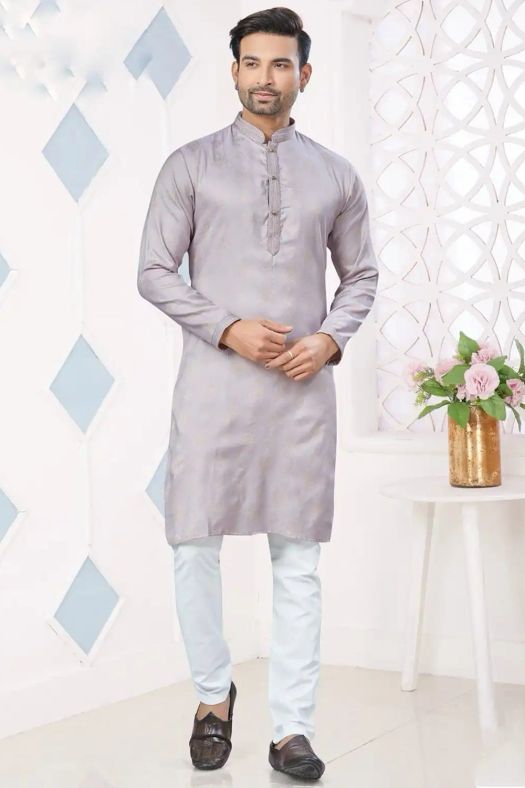 Light Purple Woven Art Silk Kurta Set