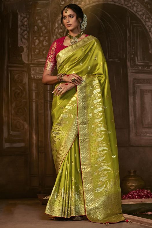 Olive Green Silk Light Weight Saree