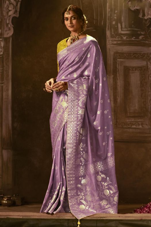 Lavender Silk Ethnic Embroidered Saree