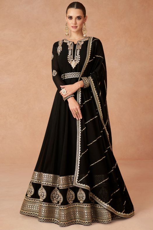 Black Sequence Embroidered Georgette Anarkali Suit