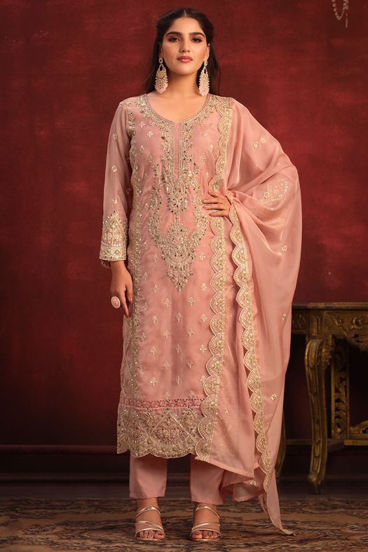 Salmon Peach Viscose Salwar Kameez