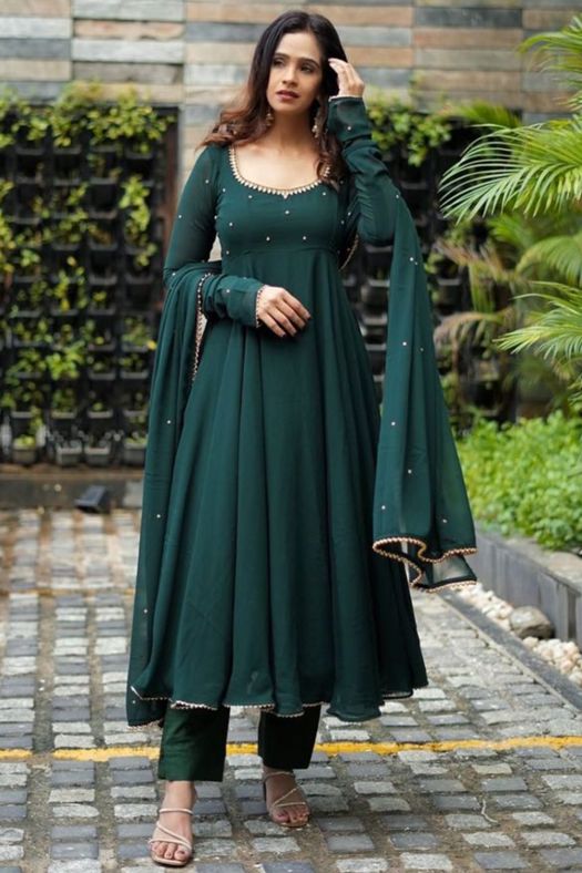 Green Georgette Embroidered Anarkali Suit