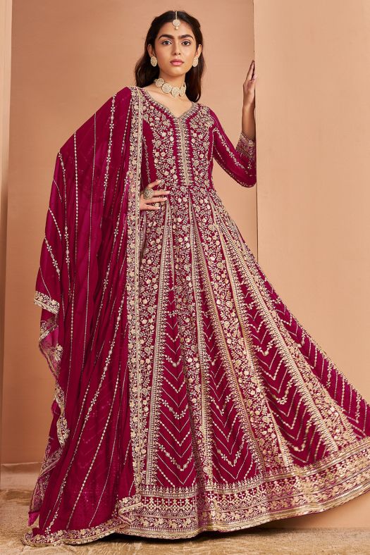 Red Georgette Embroidered Anarkali Suit with Dupatta