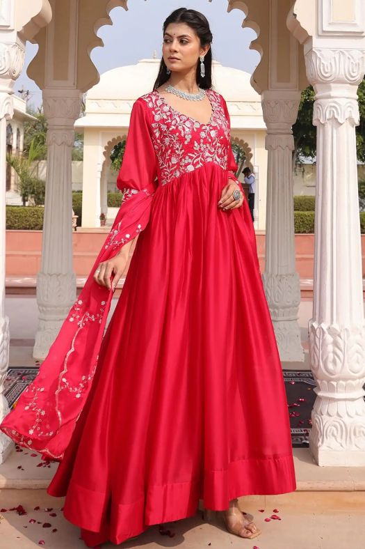 Pink Embroidered Art Silk Suit Set