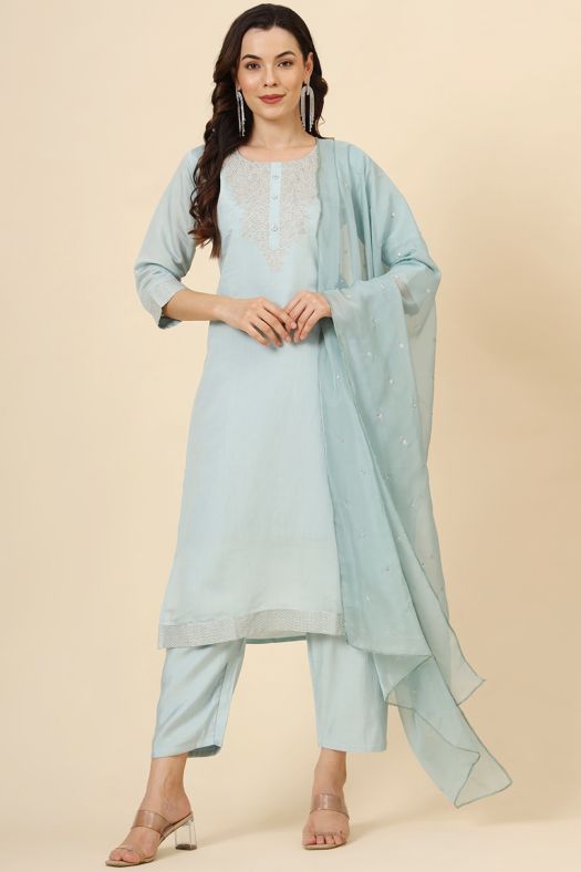 Pastel Blue Silk Salwar Kameez