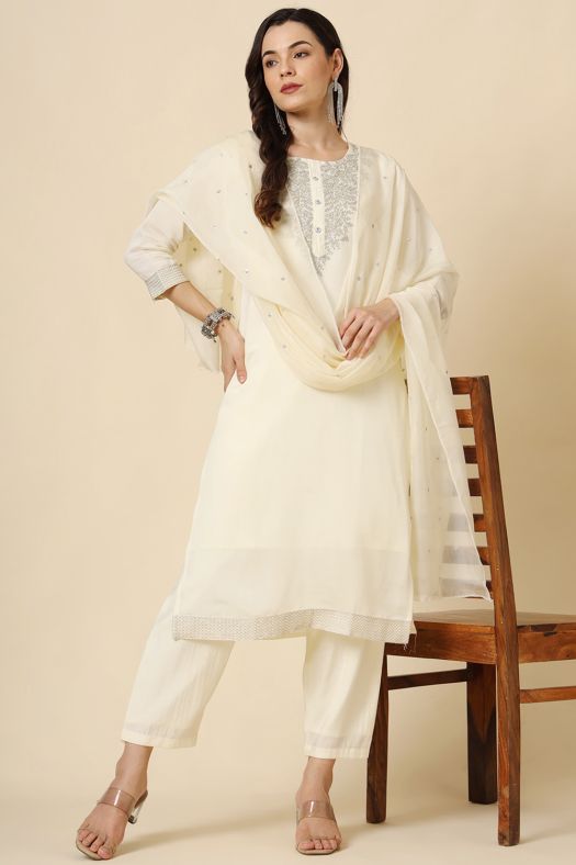 Off White Silk Salwar Kameez