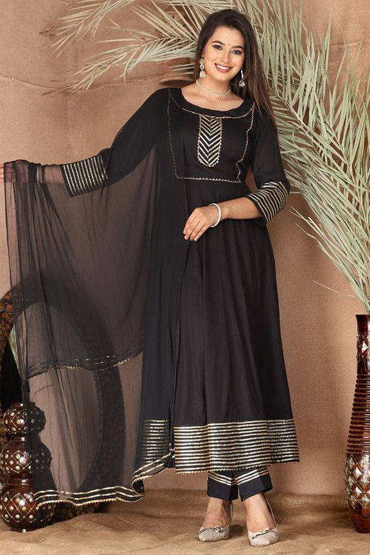 Black Embroidered Rayon Anarkali Suit 