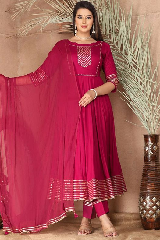 Red Embroidered Rayon Anarkali Suit 