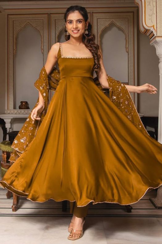 Copper Embroidered Georgette Anarkali Suit
