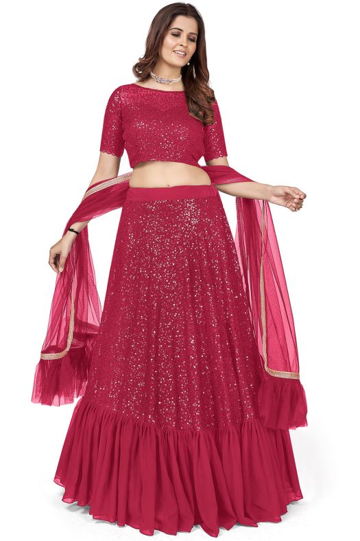 Deep Pink Party Wear Lehenga Choli With Sequins Work