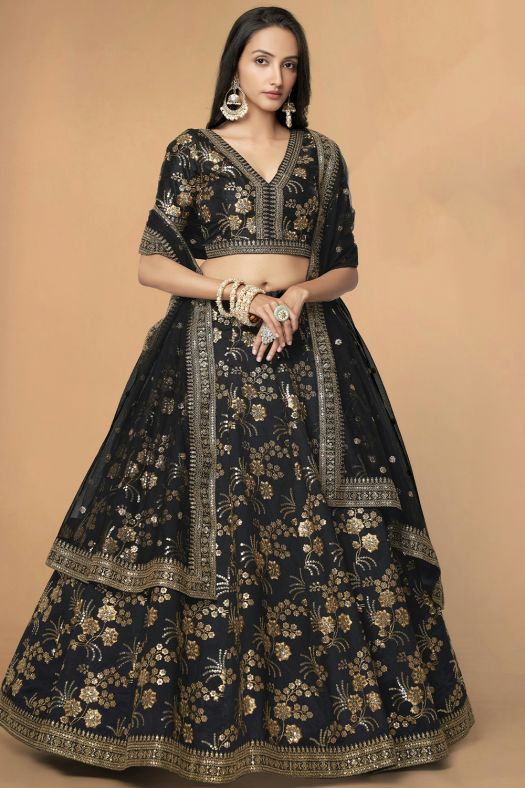 Black Silk Sequins Work Lehanga Choli