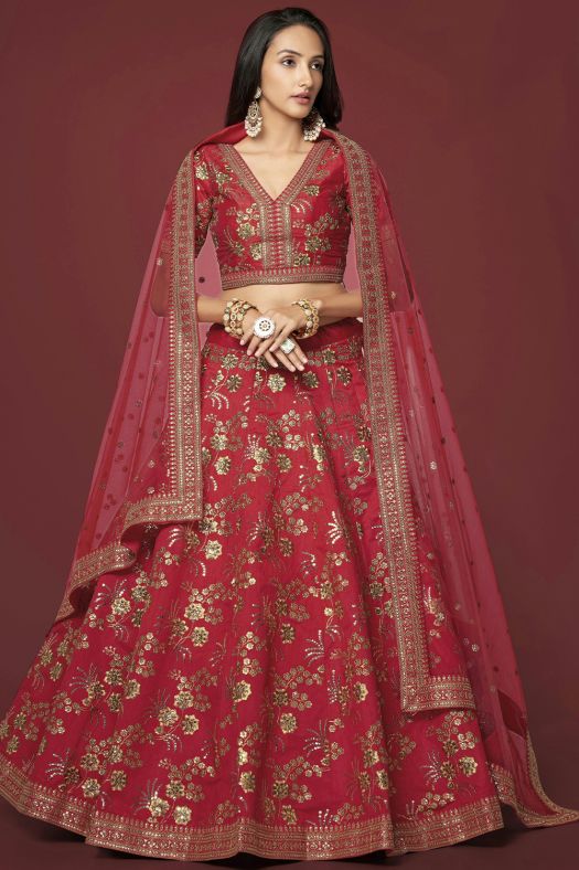 Maroon Silk Sequins Work Lehanga Choli