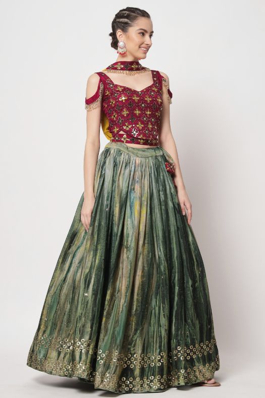 Silk Green Flared Style Lehenga Set
