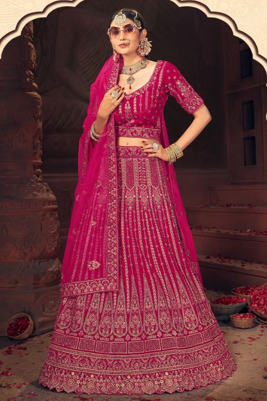 Rani Pink Embroidered Velvet Lehenga