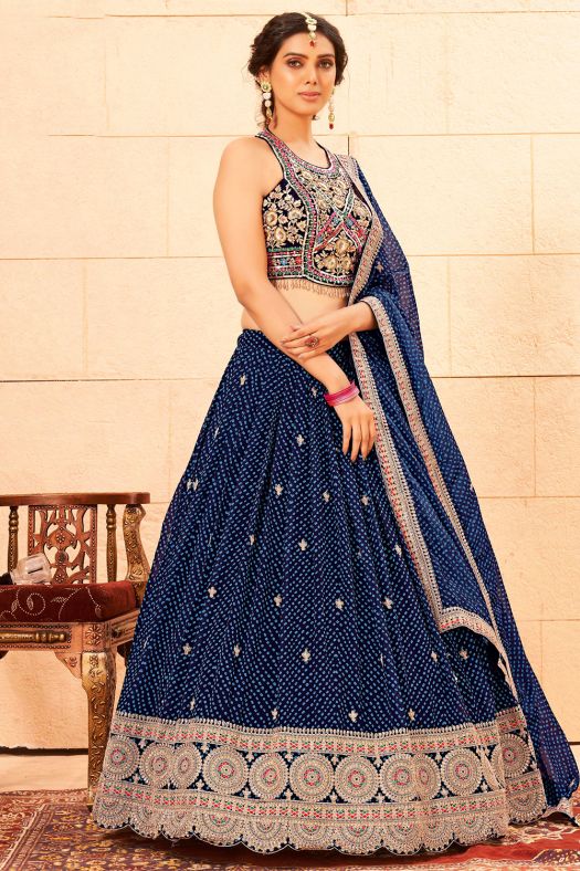 Blue Sequins Embroidered Georgette Lehenga