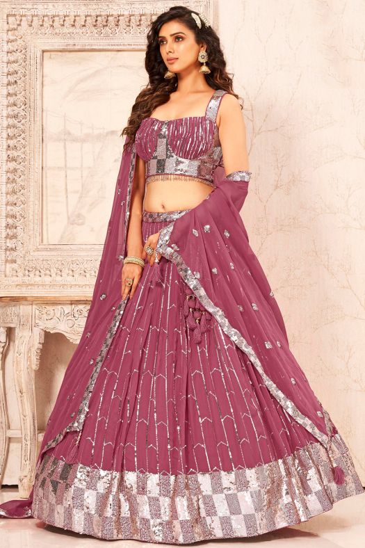 Dusty Pink Sequins Embroidered Georgette Lehenga