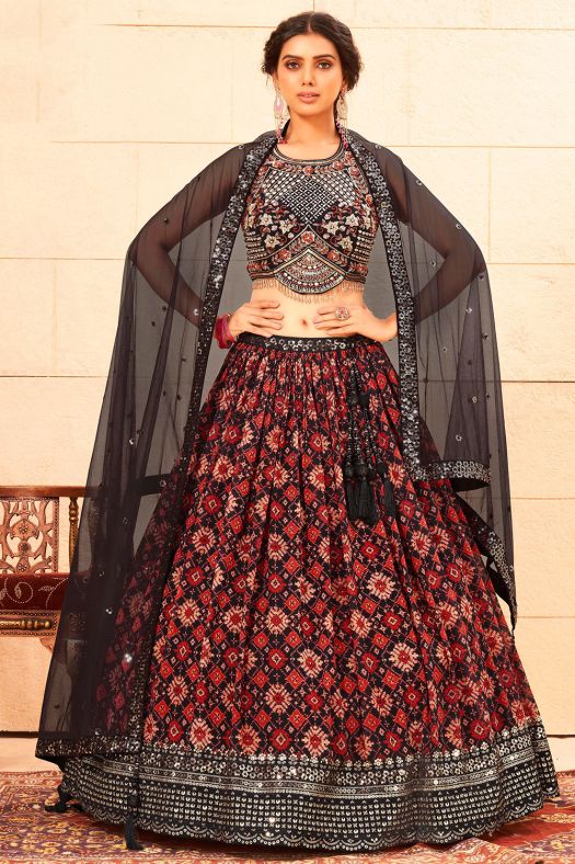 Black Sequins Embroidered Georgette Lehenga