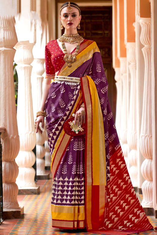 Purple Ethnic Motif Printed Fancy Silk Saree