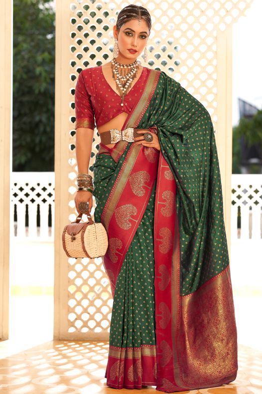 Dark Green Banarasi Saree With Copper Weaving