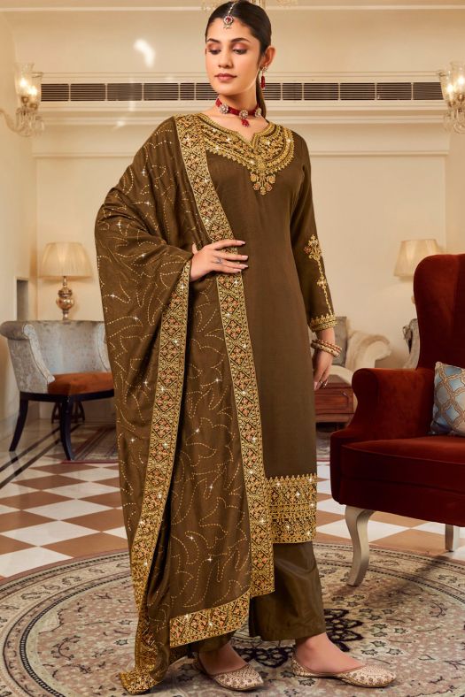 Brown Shantoon Embroidered Kurta Set