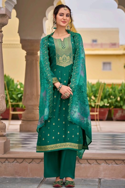 Green Jacquard Kurta Set