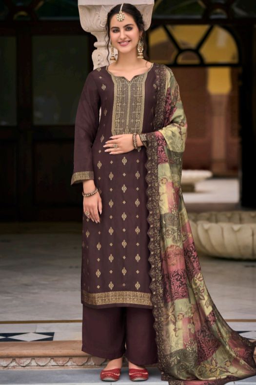 Brown Jacquard Kurta Set