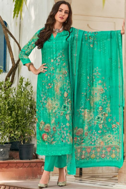 Green Pure Viscose Muslin Digital Print Kurta Set