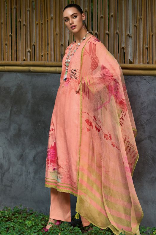 Peach Cotton Printed Kurta Set