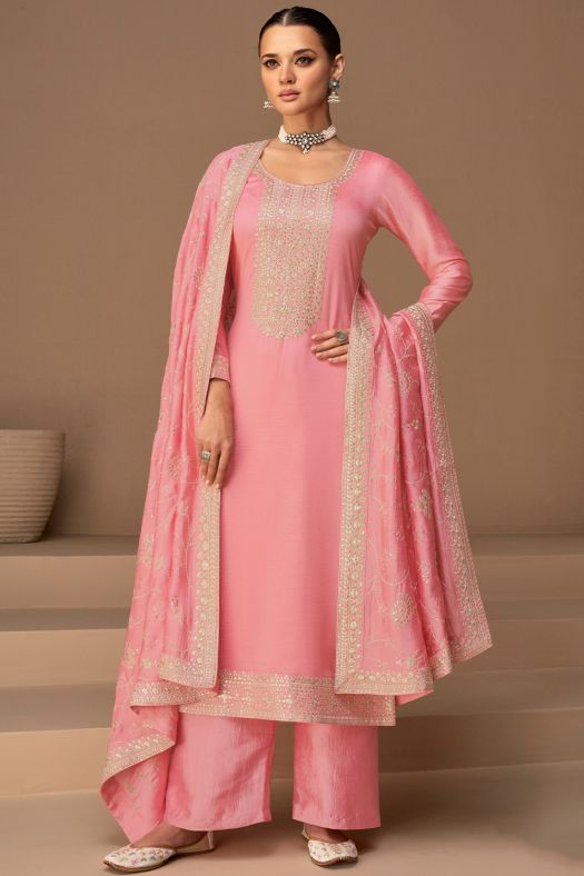 Pink Straight Cut Palazzo Suit