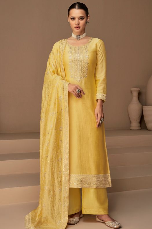 Yellow Straight Cut Palazzo Suit