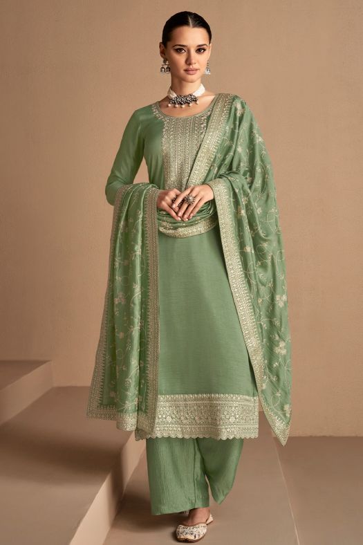 Sage Green Straight Cut Palazzo Suit