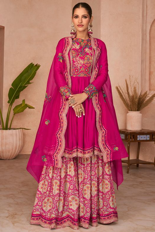 Magenta Pink Georgette Salwar Kameez With Thread Work