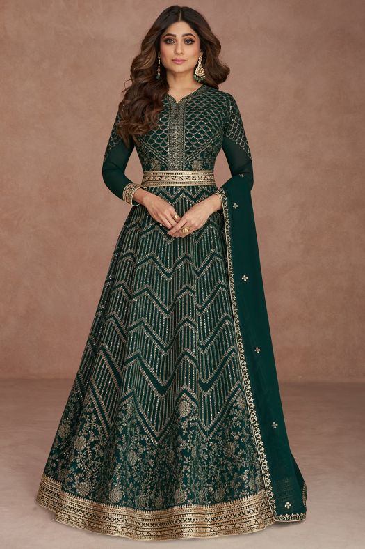 Dark Green Georgette Embroidered Anarkali Suit