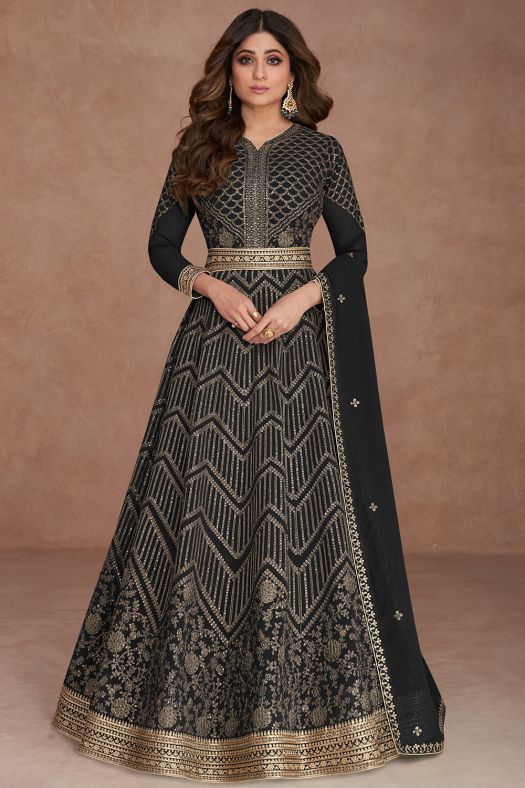 Black Georgette Embroidered Anarkali Suit