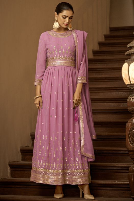 Pink Embroidered Georgette Anarkali Suit
