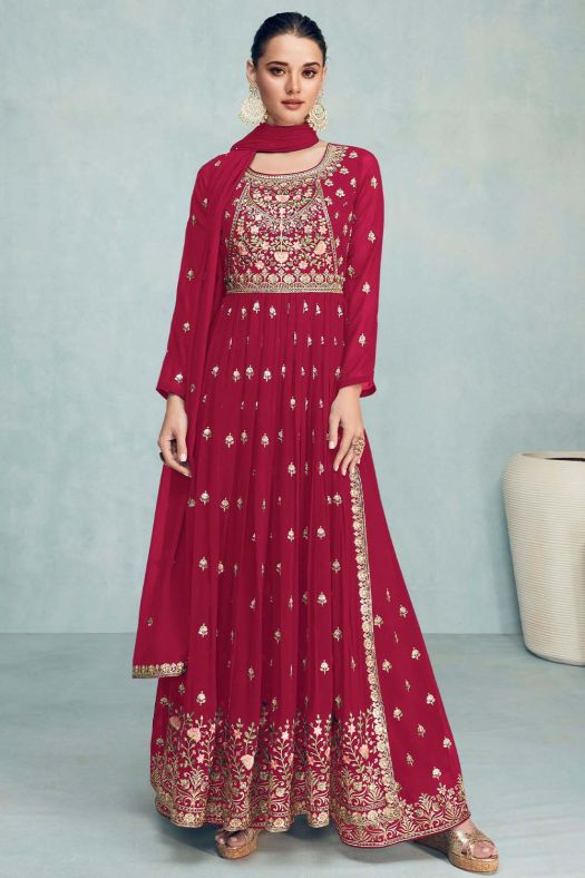 Ruby Pink Georgette Palazzo Suit