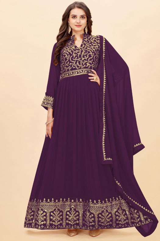 Purple Georgette Anarkali Style Suit