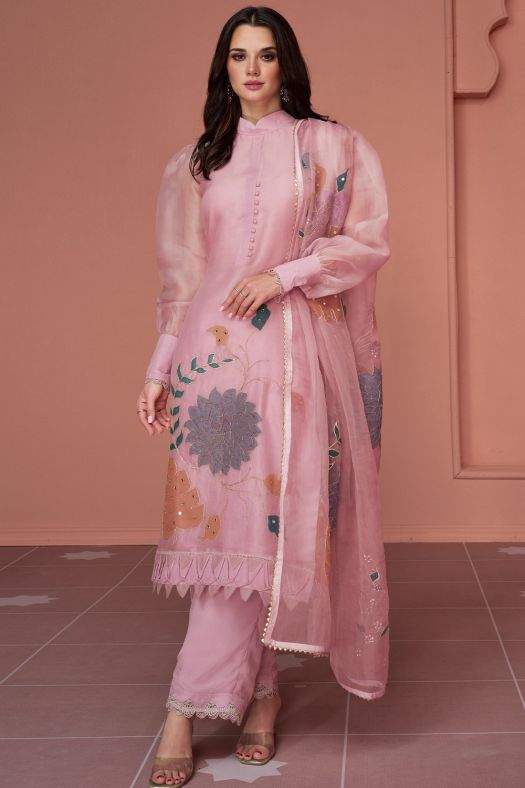 Pink Silk Party Wear Salwar Kameez