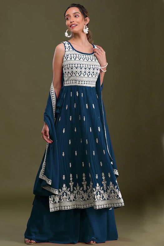 Blue Georgette Palazzo Suit